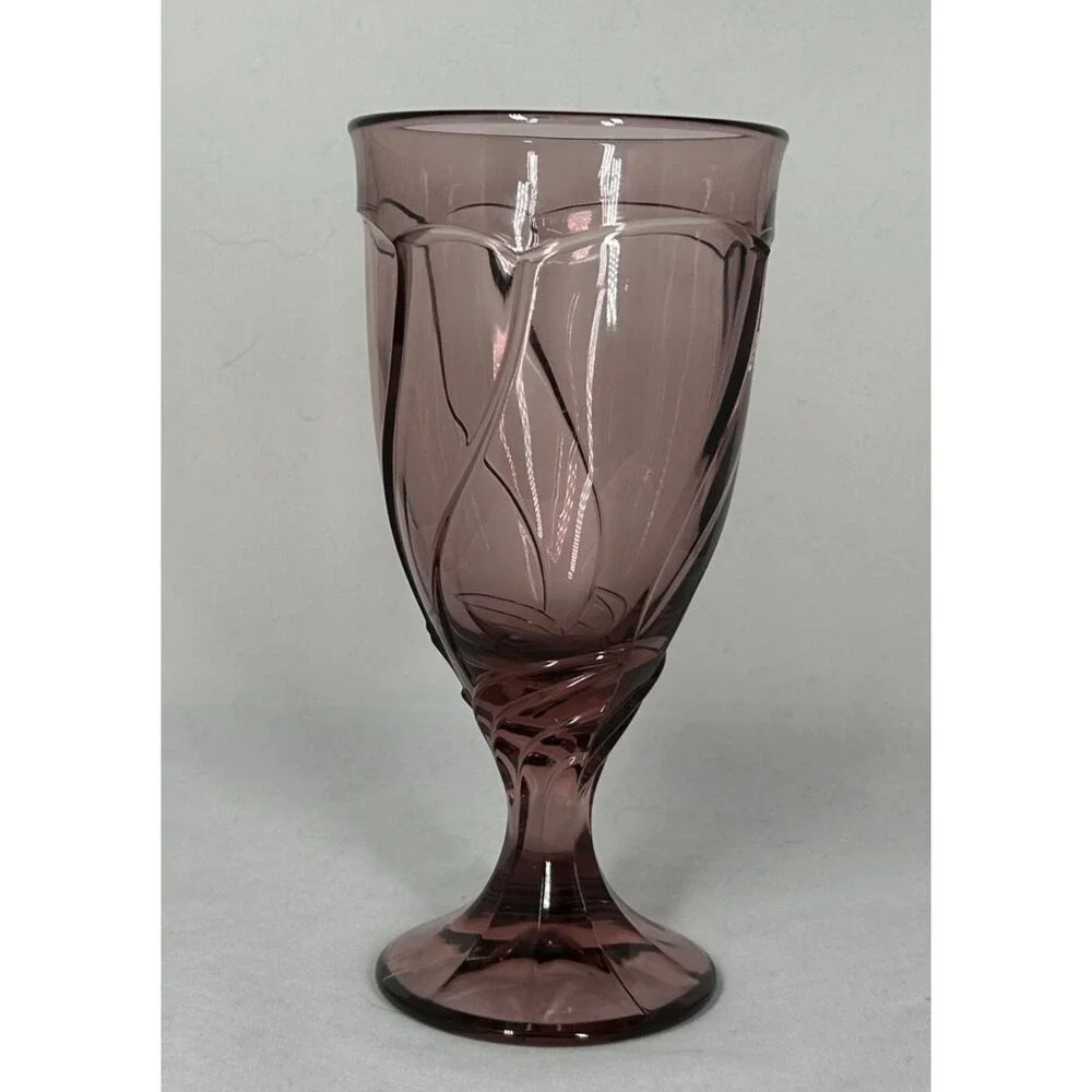 VTG 1 Noritake SWEET SWIRL Cranberry Plum Colored Goblet Glass 7 3/8